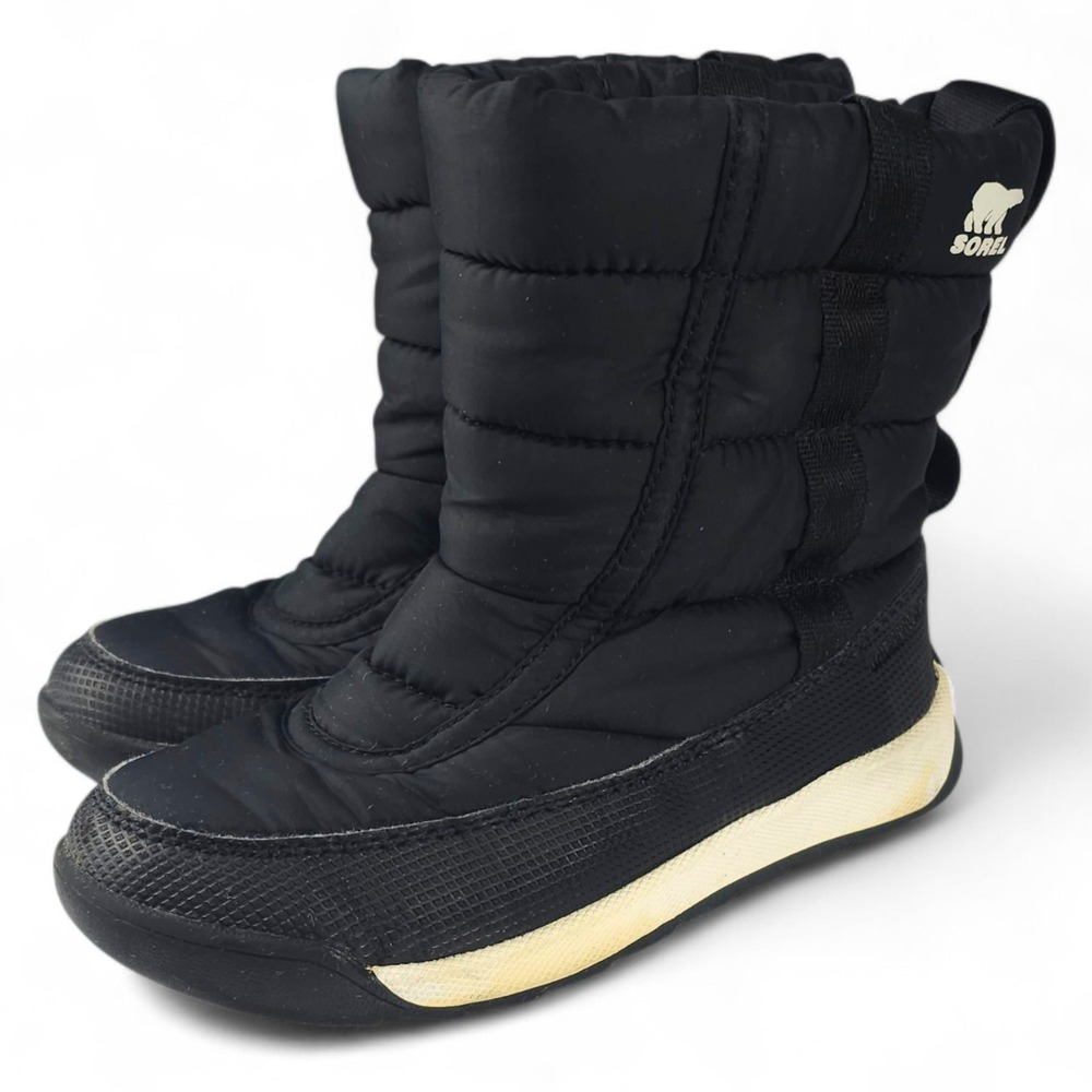Sorel Whitney II Puffy Mid Waterproof Winter Boots Black Kids Size 11 Child